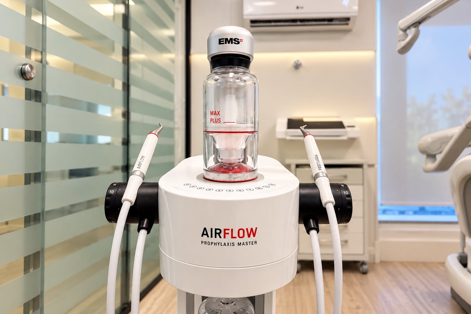 Detalhe do equipamento de profilaxia AirFlow